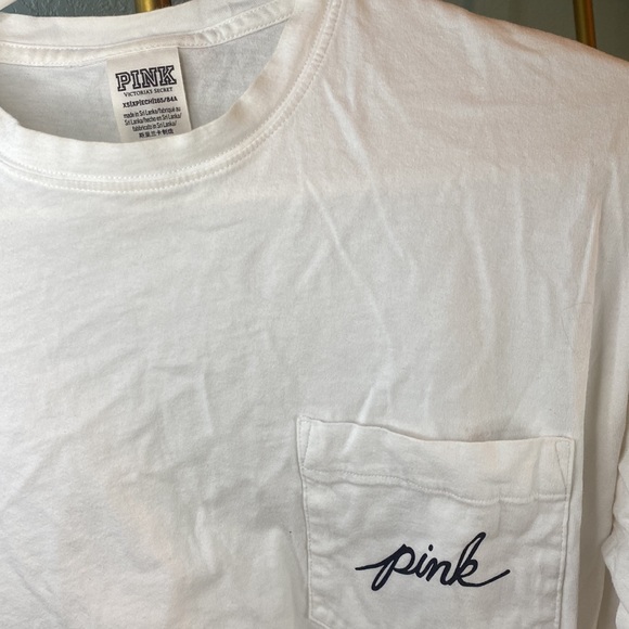 PINK VS XS White long sleeve crew neck front pocket - Picture 3 of 4